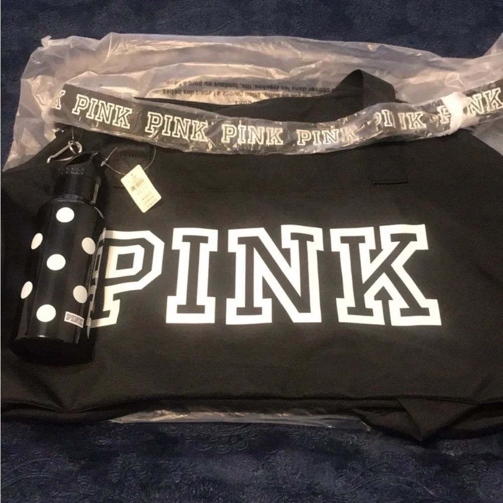 PINK Victoria's Secret Black Travel duffle Bag and water bottle - Picture 3 of 3